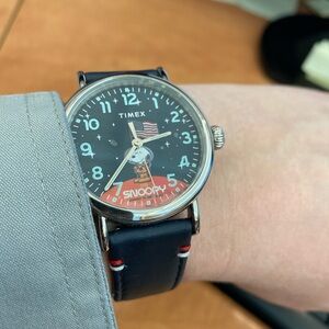 Timex Snoopy Watch with Black and Silver Accents